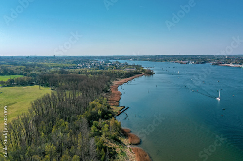 Aerial view of the river Warnow near Rostock 