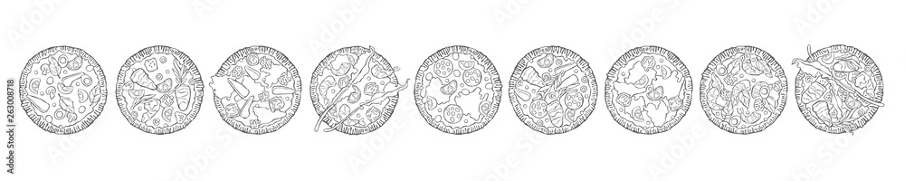 Pizza. Set. Food cartoon. Isolated vector object on white background.
