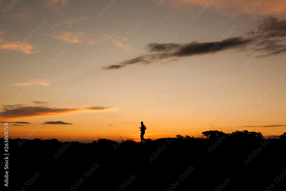 Happy time on sunset and silhouette human Happy time on sunset and silhouette human
