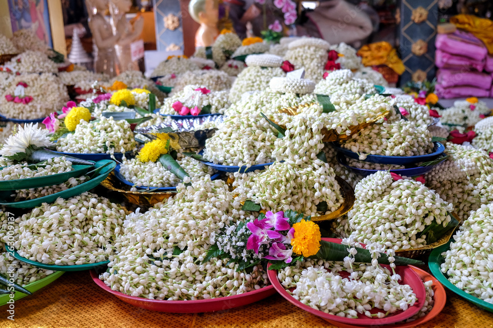 jasmine garland in Chiangkam temple, Chiangmai, Thailand