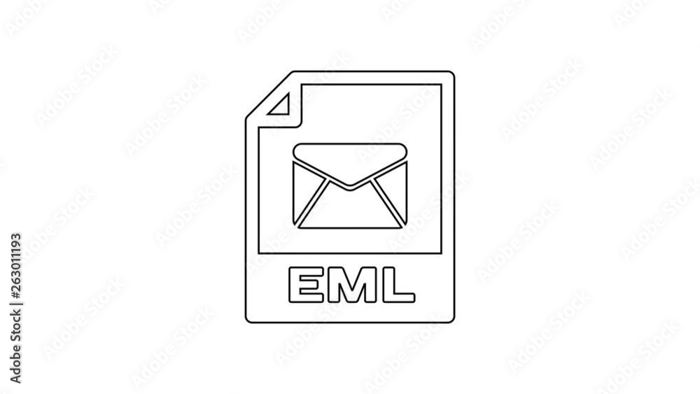 Black EML file document icon. Download eml button line icon on white background. EML file symbol. 4K Video motion graphic animation Black EML file document icon. Download eml button line icon on white background. EML file symbol. 4K Video motion graphic animation