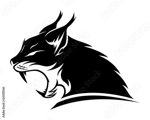 Lynx black sign mascot on a white background. photo