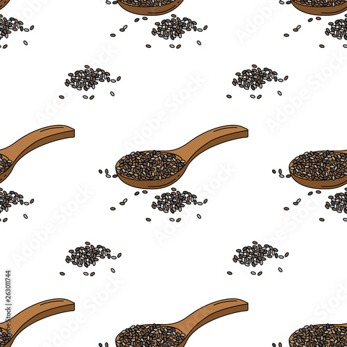 Chia seeds colored isolated seamless pattern on white background.