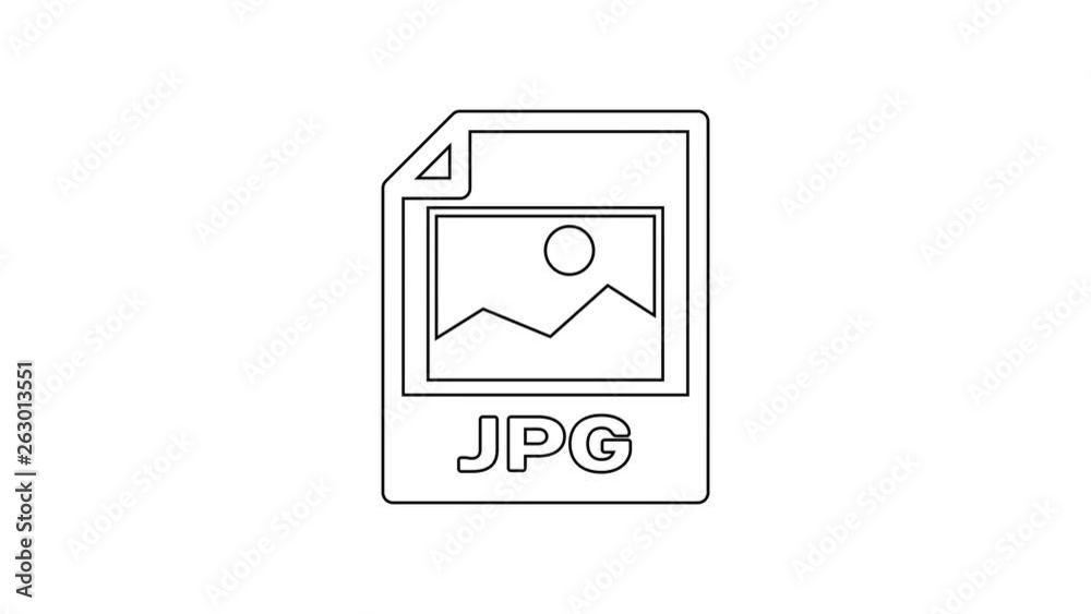 Black JPG file document icon. Download image button line icon on white background. JPG file symbol. 4K Video motion graphic animation Black JPG file document icon. Download image button line icon on white background. JPG file symbol. 4K Video motion graphic animation