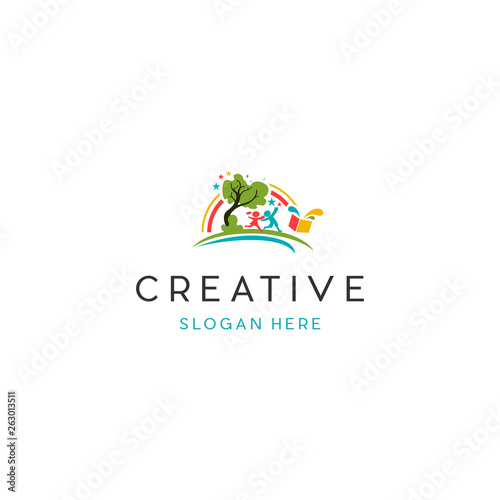 Child Play Care Illustration Vector Logo Design, Children Play Logo Template Design Vector, Emblem, Design Concept, Creative Symbol, Icon