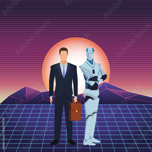humanoid robot and businessman
