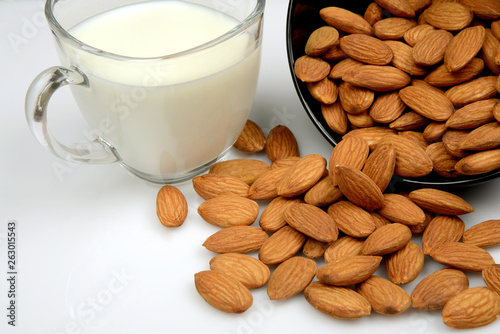 Almond Seeds with a cup of Milk, a healthy diet