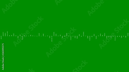 Digital audio spectrum, waveform equalizer on green screen. Simulation of rhythm graphic for music and computer calculating.