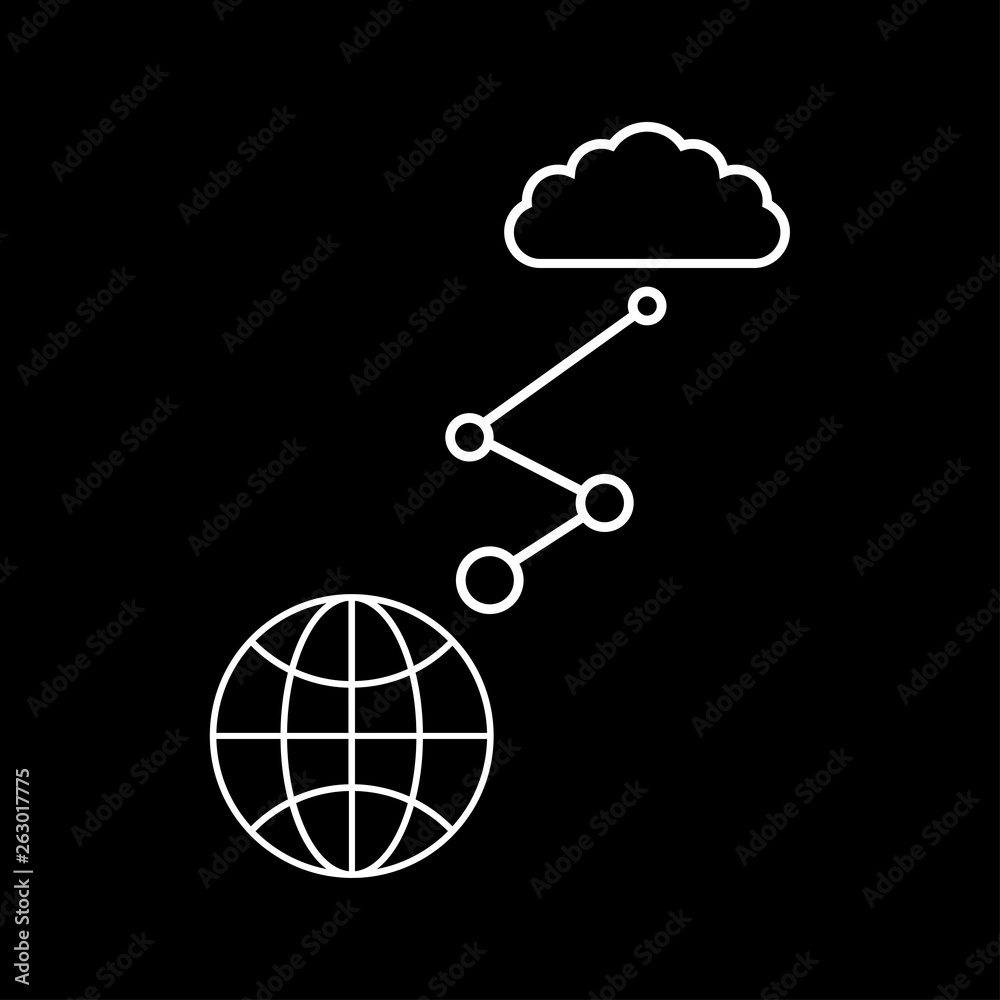 Cloud network icon. Earth and cloud sign - black background Cloud network icon. Earth and cloud sign - black background