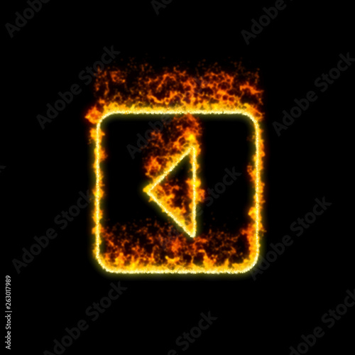 The symbol caret square left burns in red fire