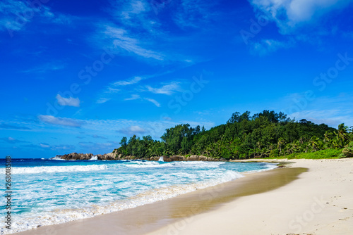 Beautiful tropical beach palms white sand granite rocks seychelles 6