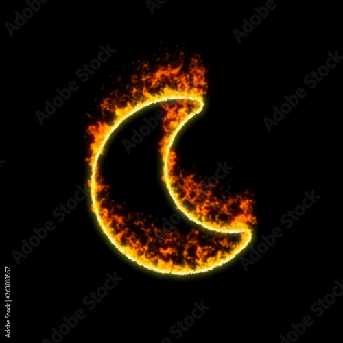 The symbol moon burns in red fire
