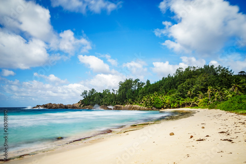 beautiful paradise tropical beach,palms,rocks,white sand,turquoise water, seychelles 12