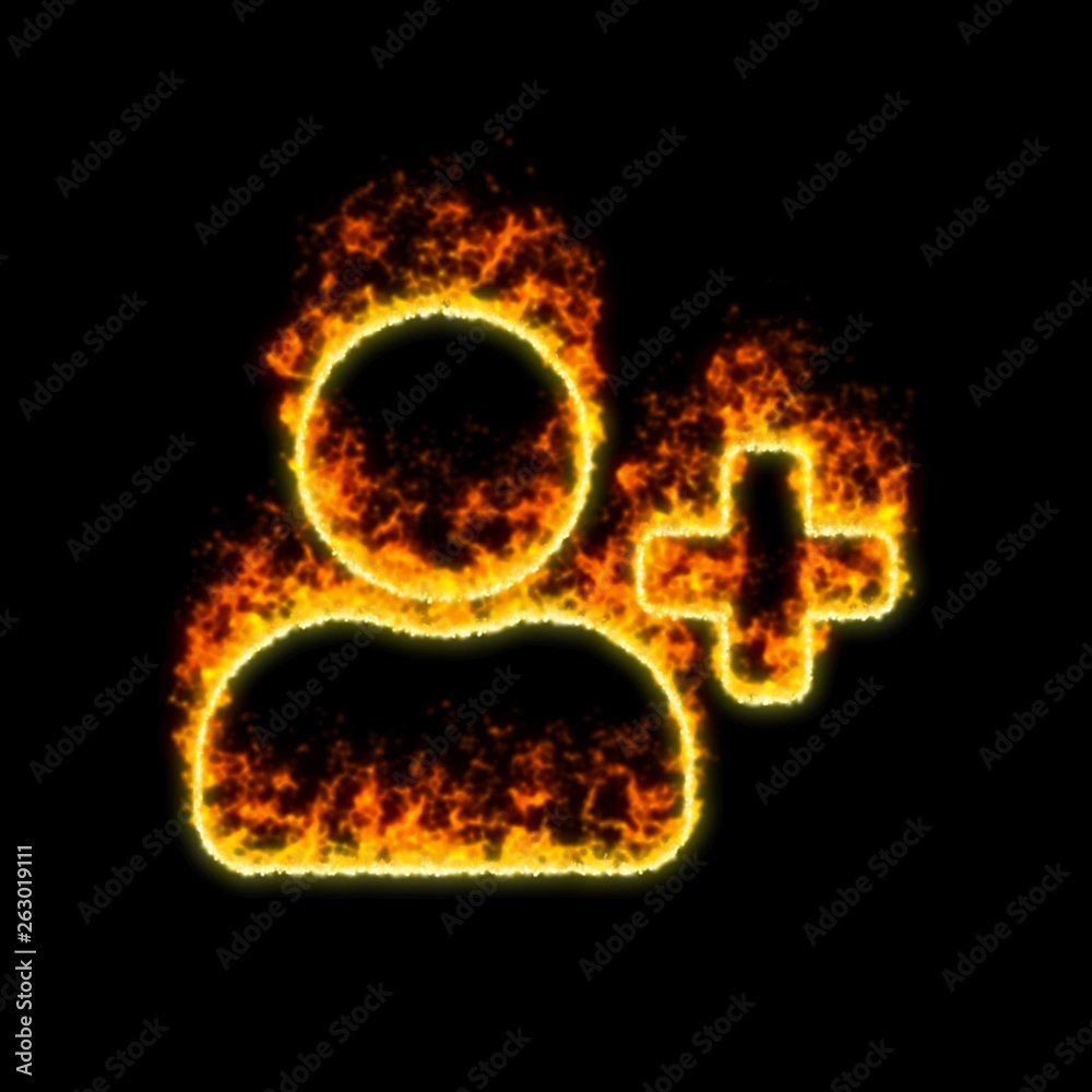Fototapeta premium The symbol user plus burns in red fire