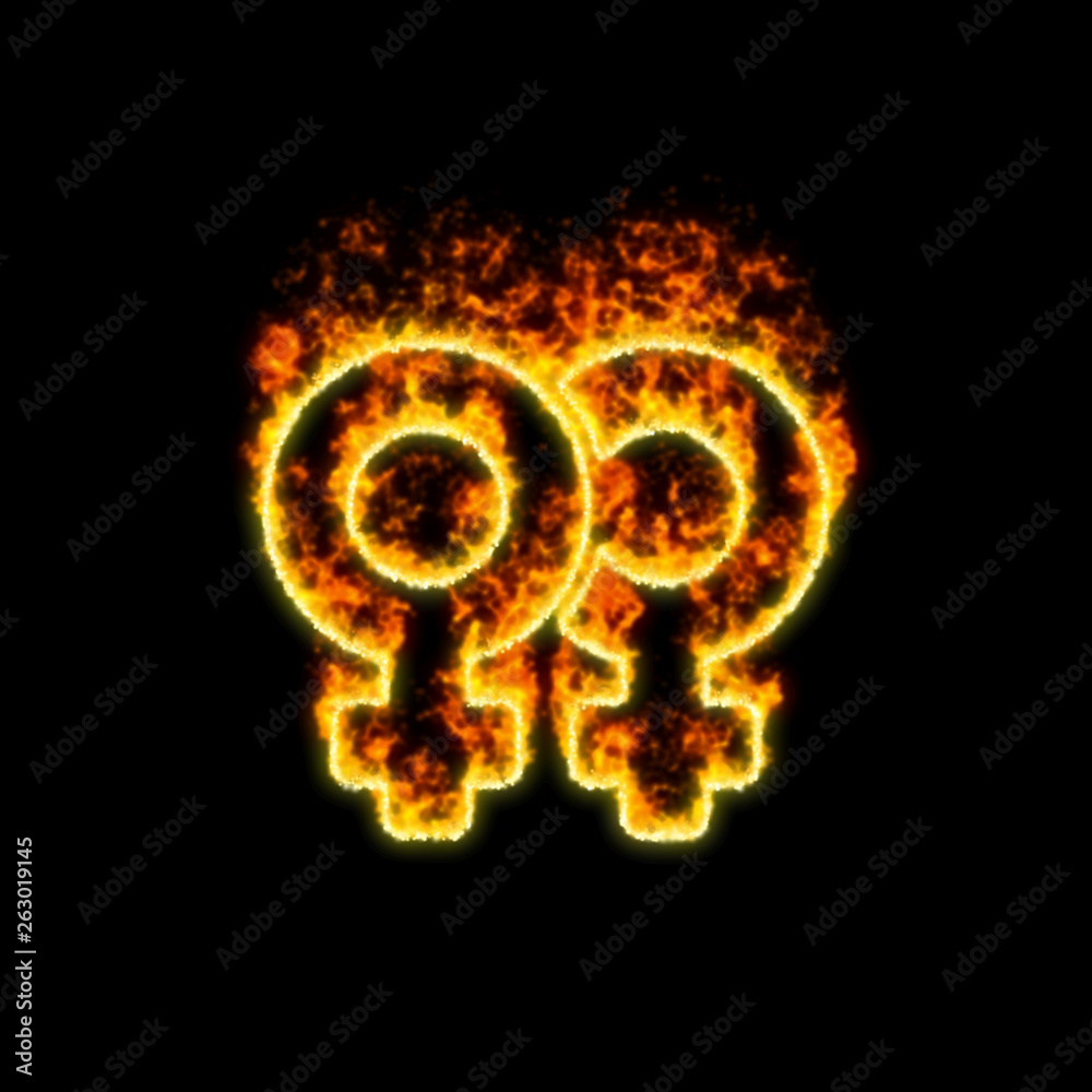 Fototapeta premium The symbol venus double burns in red fire
