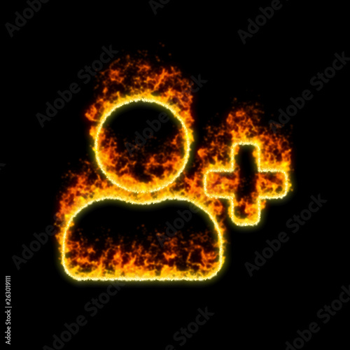 The symbol user plus burns in red fire