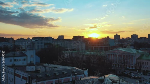 Sunset in the center of Moscow. The best aerial view of the sights of the city of Moscow. Historical street Petrovka. photo
