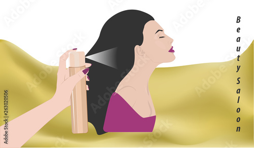 Hairstyle - hairspray - woman serviced at the salon - flat style - vector