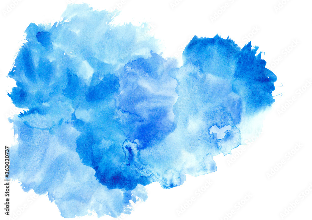 blue watercolor abstract colorful touches on white background.Creative background for design and texts