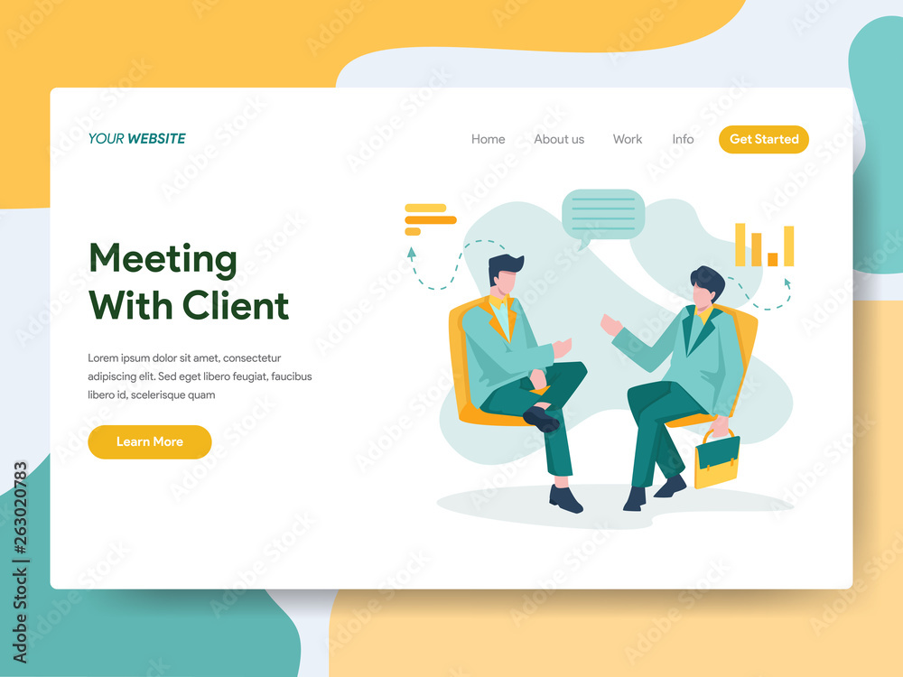 Landing page template of Business Meeting with Client Illustration Concept. Modern Flat design concept of web page design for website and mobile website.Vector illustration