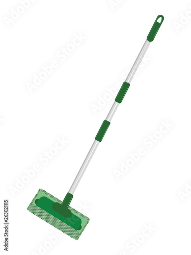 Green Mop with floor cloth - isolated on white background - flat style - vector