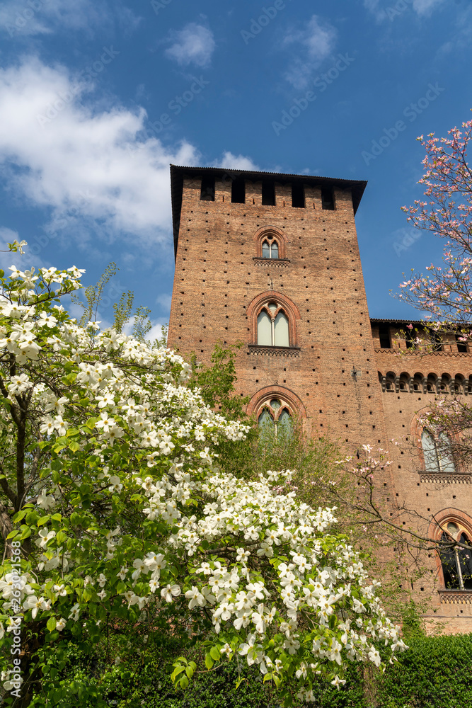 Pavia, Italy: the medieval castle at spring