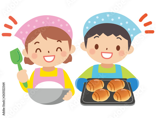パン作りをする子供