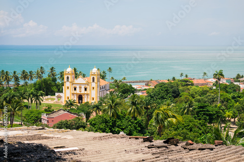 A view of Igreja do Carmo (Carmo Church) from above, sea in the background (Olinda - Pernambuco, Brazil)