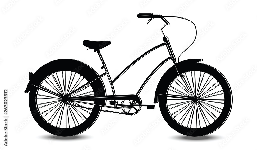 Fototapeta premium Bicycle black - white, female, urban - isolated - flat style - vector