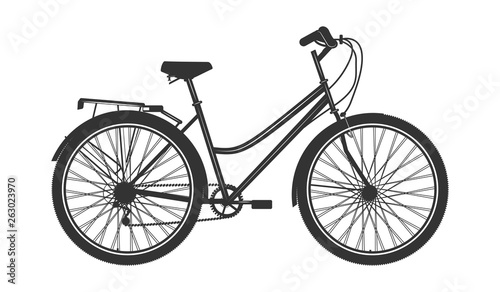 Bicycle for women, urban - black on white background - flat style - vector