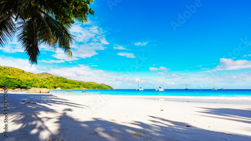 Paradise beach.White sand,turquoise water,palm trees at tropical beach,seychelles 28