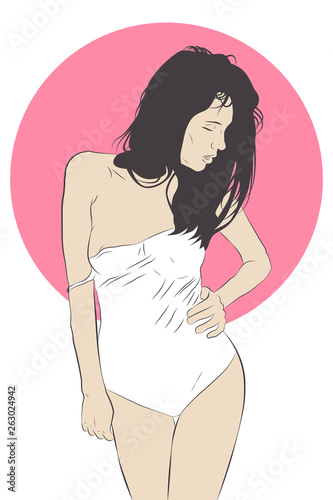 Girl in a sexy t-shirt. Vector illustration can be used like postcards, stickers, posters, prints for t-shirt