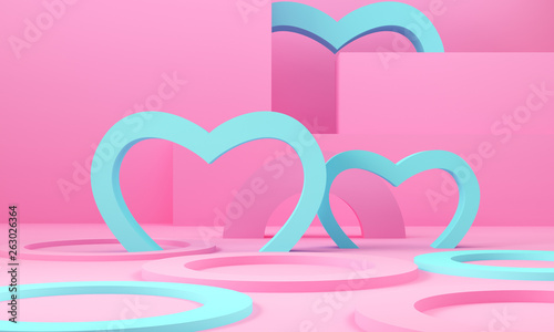 Geometric pink and blue shape abstract background. 3d rendering. © Pic3d
