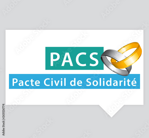 PACS. Pacte de solidarité active. Illustration vectorielle avec alliances.