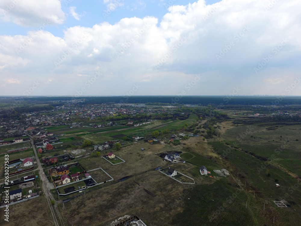 Aerial view of the Saburb landscape (drone image).  Near Kiev,Ukraine