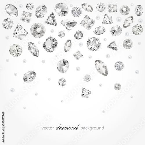 Brilliant vector snowfall. Abstract background with diamonds and pearls for graphic design