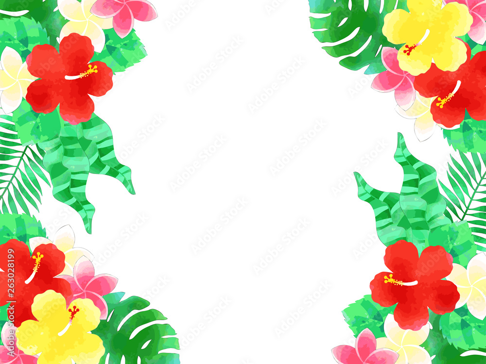 ハイビスカスと南国の植物のイラストフレーム 水彩風 Stock ベクター Adobe Stock ハイビスカスと南国の植物のイラストフレーム 水彩風 Stock ベクター Adobe Stock