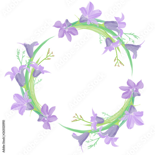 Flowery summer vector harebell frame isolated on white background