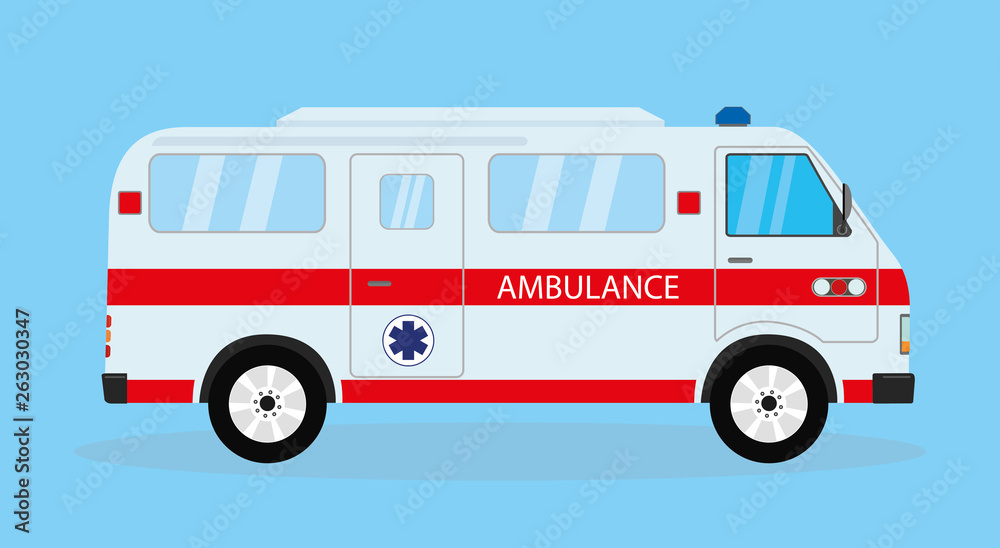 Ambulance car,modern vehicle,isolated on blue background Ambulance car,modern vehicle,isolated on blue background