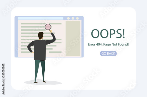404 Error page template,businessman with magnifying glass