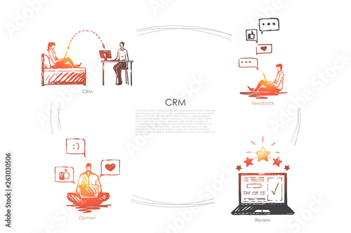 CRM - CRM, feedback, opinion, review vector concept set