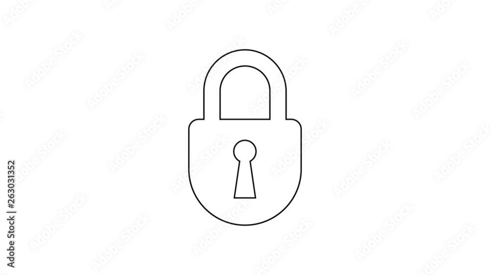 Black Lock line icon on white background. Padlock sign. Security, safety, protection, privacy concept. 4K Video motion graphic animation Black Lock line icon on white background. Padlock sign. Security, safety, protection, privacy concept. 4K Video motion graphic animation
