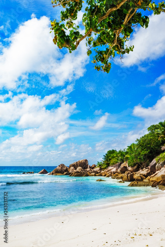 Fototapeta Naklejka Na Ścianę i Meble -  beautiful tropical beach with granite rocks,white sand,turquoise water,seychelles 11