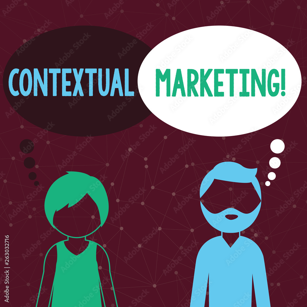Handwriting text writing Contextual Marketing. Conceptual photo online and mobile marketing Behavioural targeting Bearded Man and Woman Faceless Profile with Blank Colorful Thought Bubble Handwriting text writing Contextual Marketing. Conceptual photo online and mobile marketing Behavioural targeting Bearded Man and Woman Faceless Profile with Blank Colorful Thought Bubble