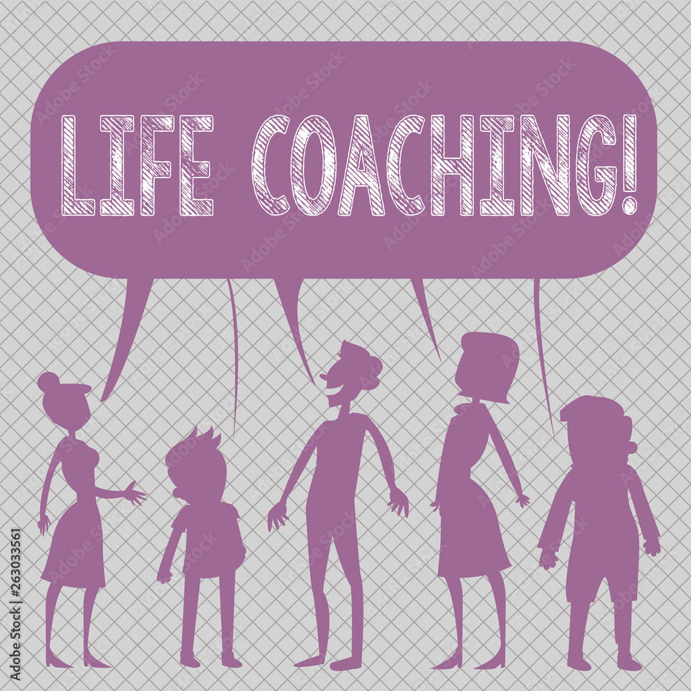 Conceptual hand writing showing Life Coaching. Concept meaning demonstrating employed to help showing attain their goals in career Figure of People Talking and Sharing Colorful Speech Bubble