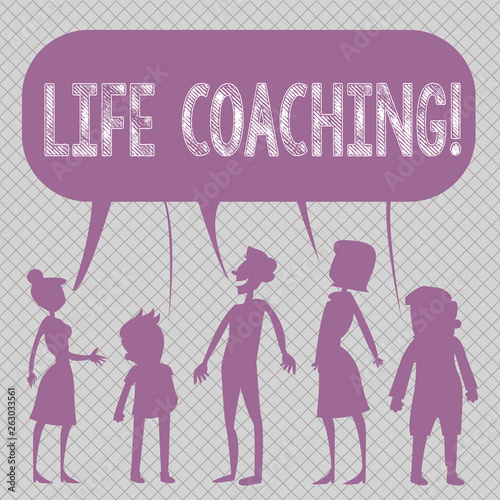 Conceptual hand writing showing Life Coaching. Concept meaning demonstrating employed to help showing attain their goals in career Figure of People Talking and Sharing Colorful Speech Bubble