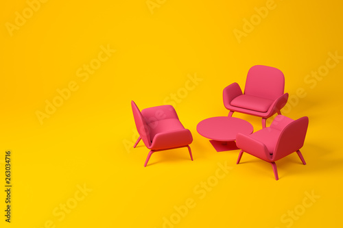 Red lounge room furniture set on yellow