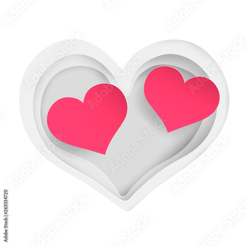 hearts on white background. Love unites hearts, Invitation card Valentine's day abstract background ,paper cut pink heart. Vector illustration.