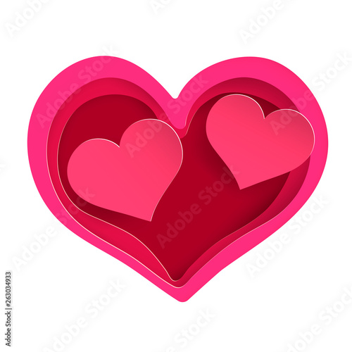 heart on white background. Love unites hearts, Invitation card Valentine's day abstract background ,paper cut pink heart. Vector illustration.
