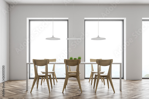 White minimalistic dining room interior